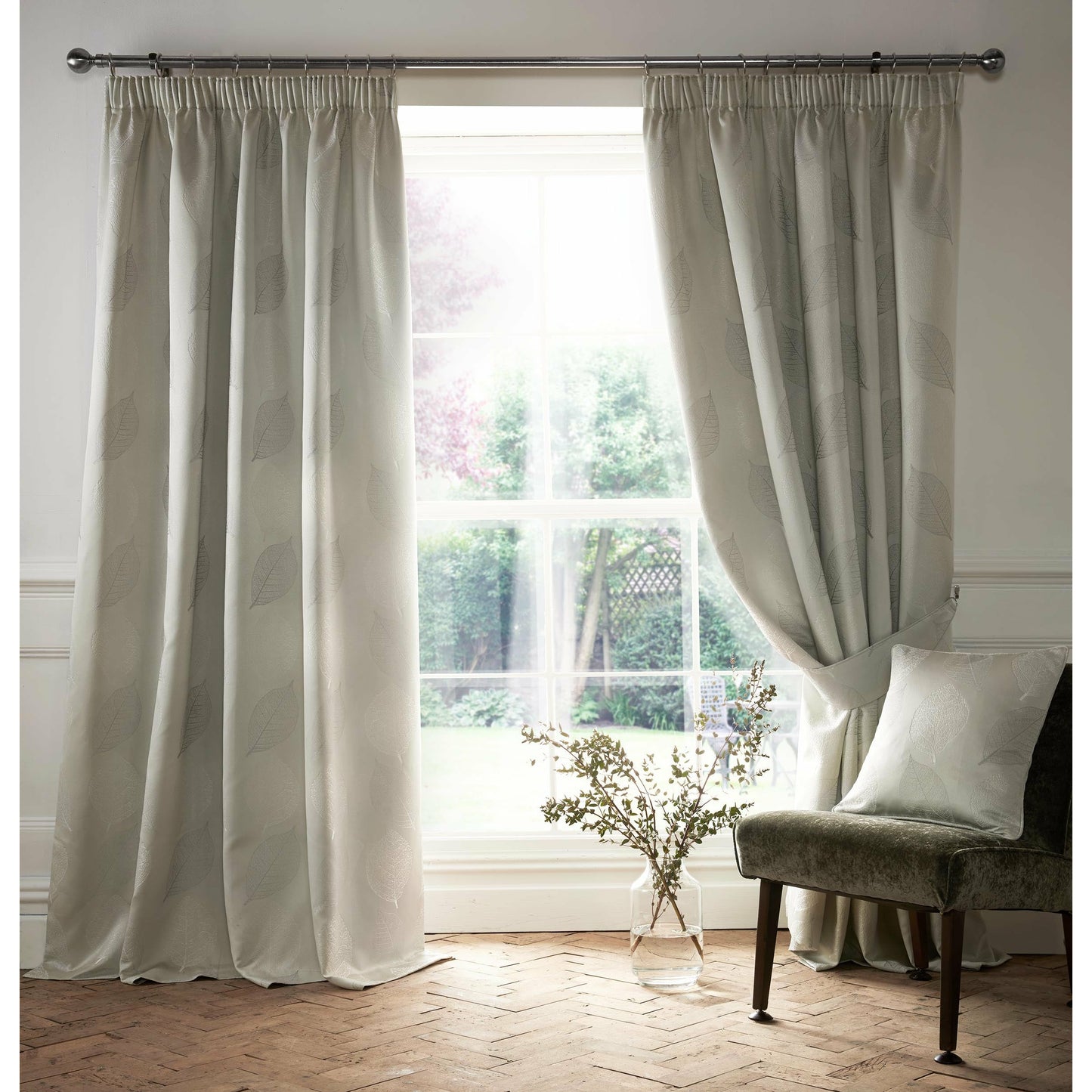 Ashwell Silver Pencil Pleat Room Darkening Curtains