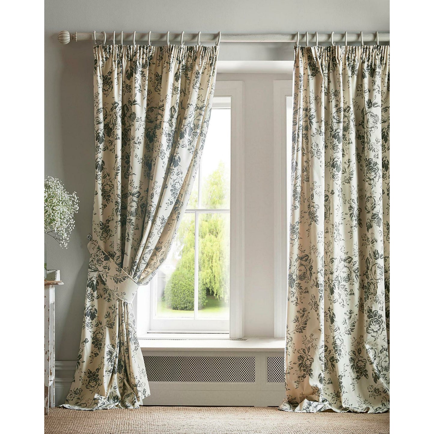 Cabbages And Roses Paris Rose Grey Pencil Pleat Curtains