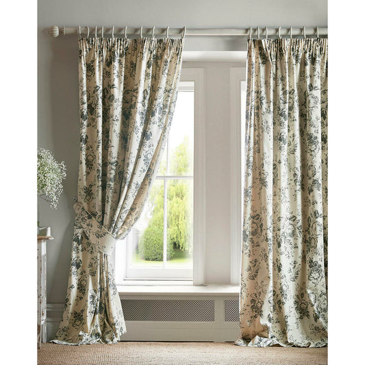 Cabbages And Roses Paris Rose Grey Pencil Pleat Curtains