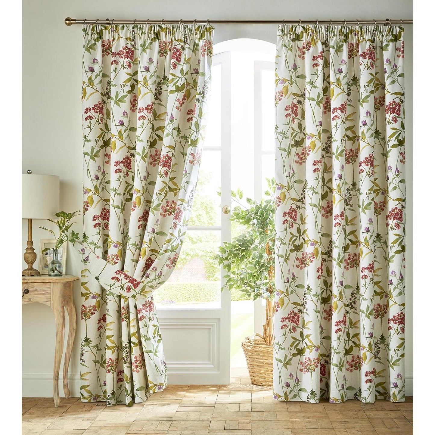 Rosemary Raspberry Pencil Pleat Curtains