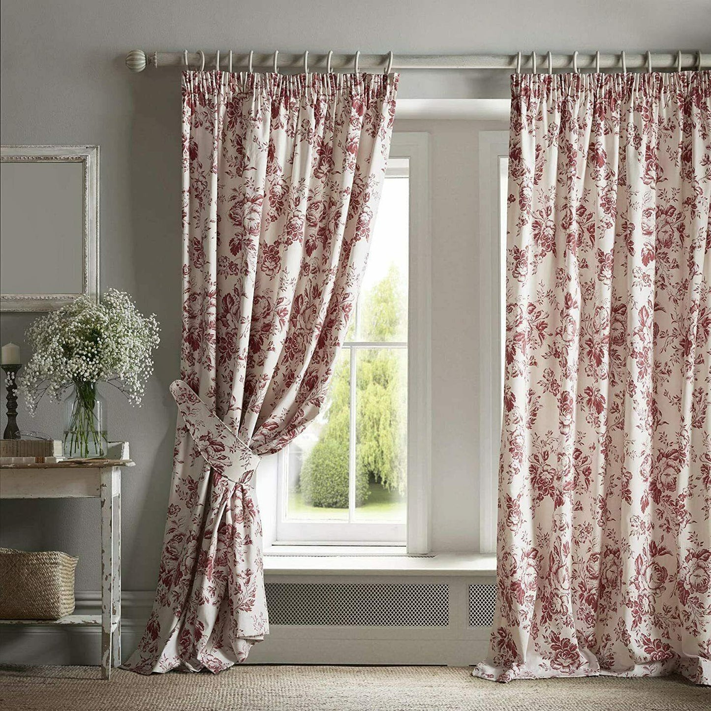 Cabbages And roses Paris Rose Russet Pencil Pleat Curtains