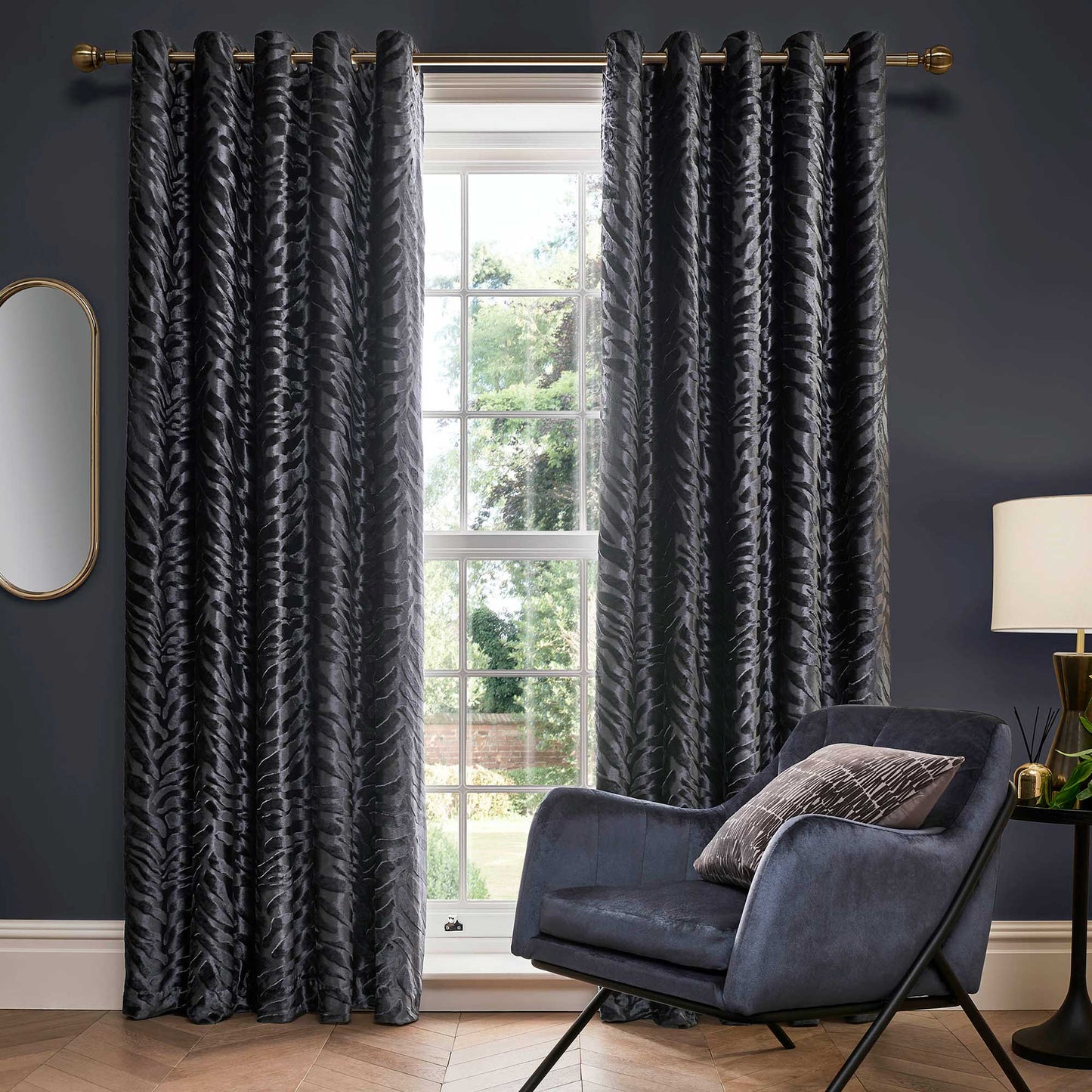 Jovan Slate Velvet Eyelet Room Darkening Curtains