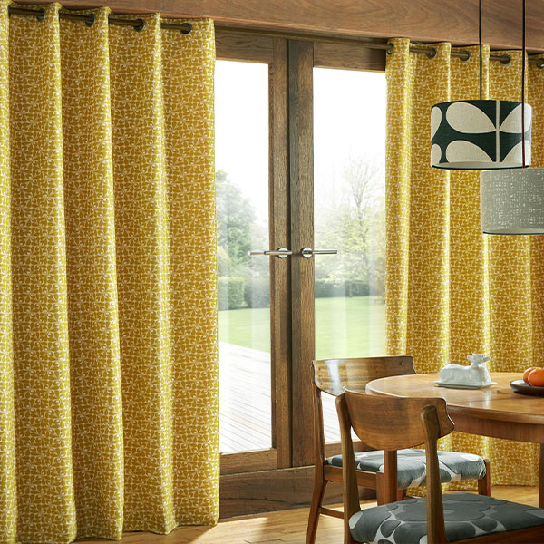 Woven Yellow Acorn Cup Eyelet Room Darkening Curtains